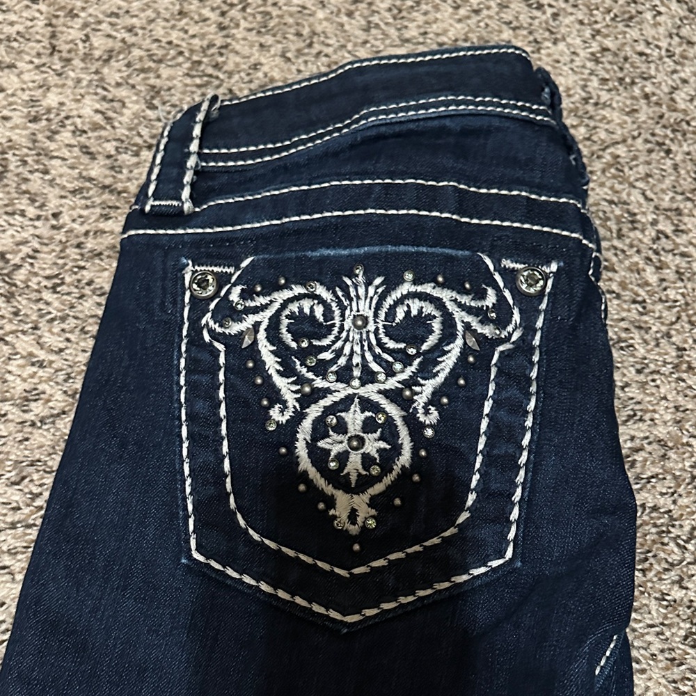 Miss Me Dark Blue Jeans with White Embroidery